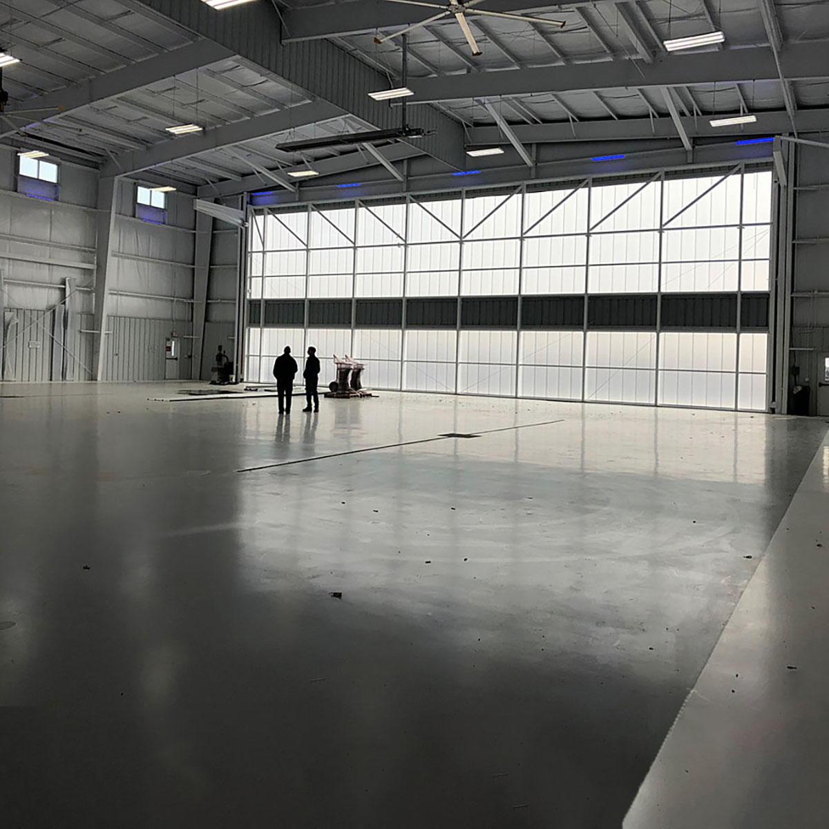 Hangar doors Hangar interior at Charlotte Monroe Airport